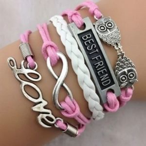 Best Friend owl infinity multistrand layered leather bracelet
